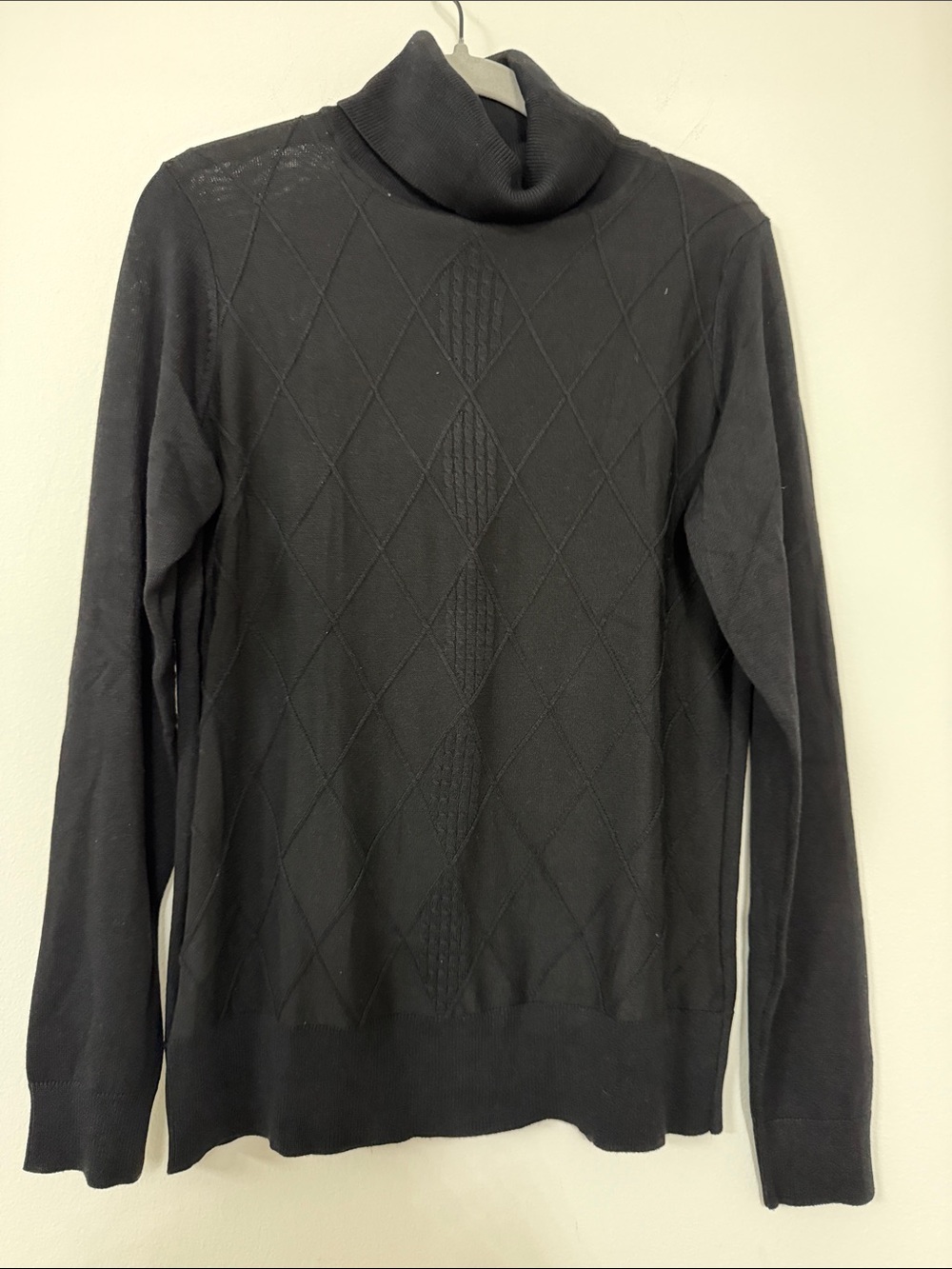 Women's Black Diamond-Knit Turtleneck Sweater
